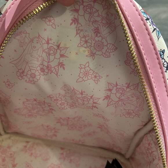 NWOT Loungefly Disney Princess Floral Tattoo Mini Backpack Roses Pink Limited - Picture 15 of 16